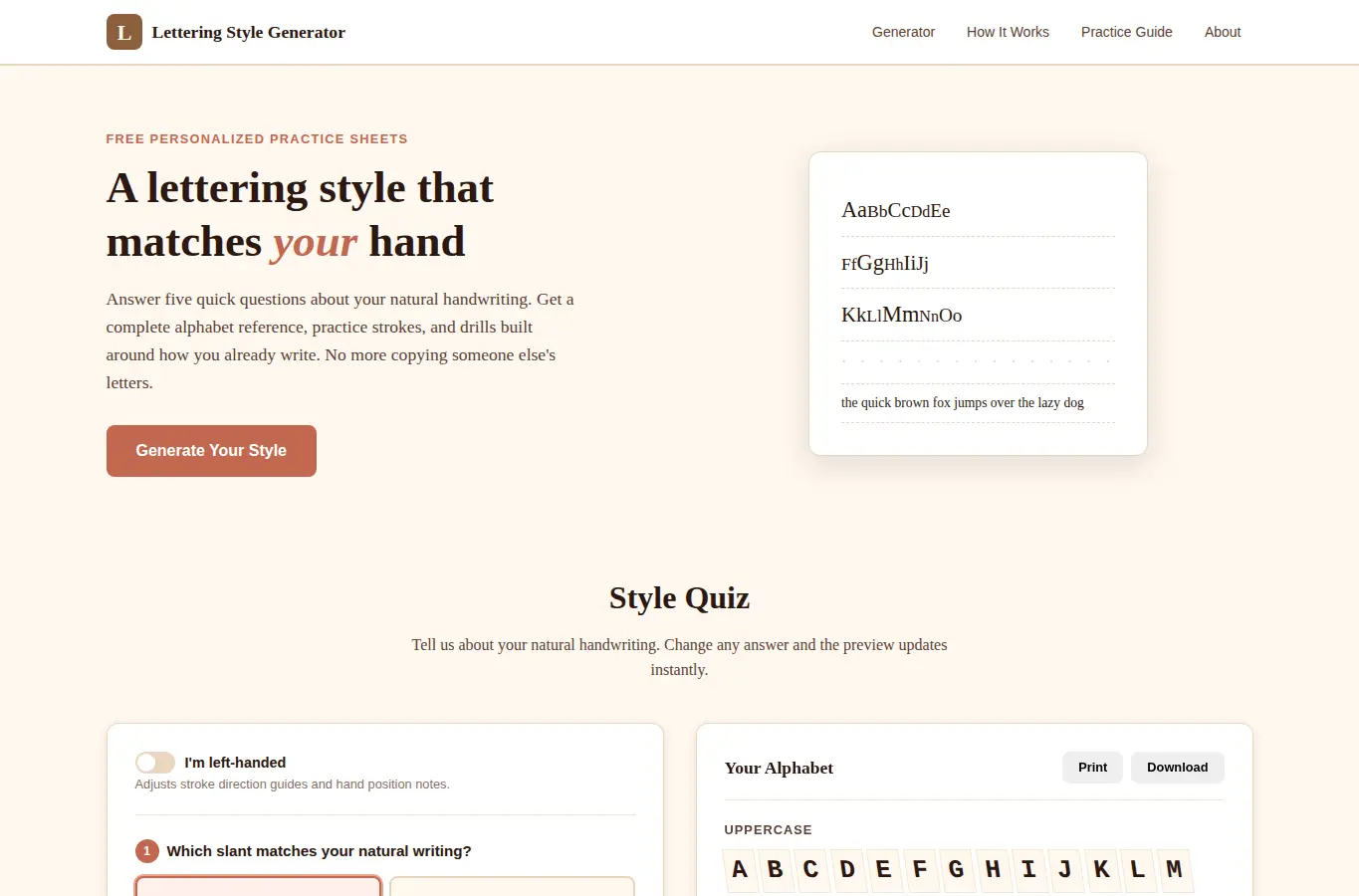 Screenshot of Lettering Style Generator interface showing the project page in use
